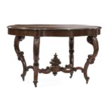 American Rococo Carved Mahogany Center Table , molded turtle top, acanthus scrolled cabriole legs,