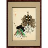 Tsukioka Kogyo (Japanese, 1869-1927), three woodblock prints, sight 14 in. x 10 in. and 14 1/2 in. x