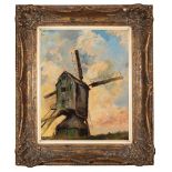 Continental School, 19th c ., "Windmill", oil on canvas, illegibly signed lower right, 20 in. x 16