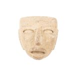 Pre-Columbian Carved Limestone Mask , 1-600 A.D., Teotihuacan, Mexico, sides drilled for mounting
