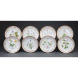 Eight Royal Copenhagen "Flora Danica" Porcelain Salad Plates , dated 1959-73, dentil border and