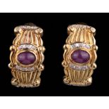 Pair of 14 kt. Yellow Gold, Cabochon Ruby and Diamond Clip Earrings **Please note: Payment for all