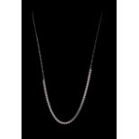14 kt. White Gold and Diamond Necklace , comprised of 49 prong set round brilliant cut diamonds