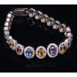 14 kt. White Gold, Multi-Color Sapphire and Diamond Bracelet , 21 prong set multi-color oval mixed