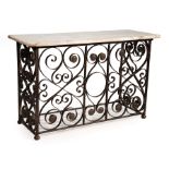 New Orleans Ironwork Balcony Rail Console , bullnose marble top , h. 37 in., w. 58 1/4 in., d. 24 in