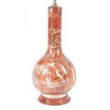 Contemporary Faux Rouge Marble Ceramic Table Lamp , bottle form, socle base, h. (to finial) 31 1/4