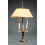 Continental Silverplate Three-Light Bouillotte Lamp , 20th c., adjustable tole shade, fluted