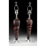 Pair of Contemporary Murano Glass Lamps , Swank Lighting, ribbed, tapered lucite standard, stepped