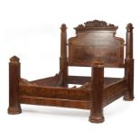 American Late Classical Carved Mahogany Bedstead , mid-19th c., foliate scroll pediment, paneled
