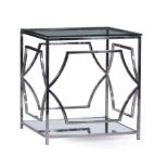 Contemporary Chrome Side Table , glass top, geometric open sides, mirrored lower shelf, h. 24 in.,