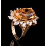 14 kt. Yellow Gold, Topaz and Diamond Cluster Ring , set with 10 marquise cut diamonds and 10