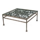 Square Iron and Glass Coffee Table , comprised of two 19th c. inset window grates, modern