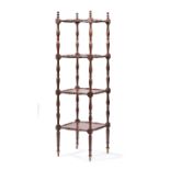 Regency Carved Mahogany Etagere , early 19th c., four tiers, blocked baluster and ring turned