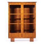 Continental Mahogany Bibliotheque , early 20th c., bullnose cornice, beveled glazed doors, shelf