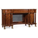 American Classical Brass Inlaid and Bronze-Mounted Mahogany Sideboard , School of Duncan Phyfe,