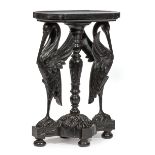 American Aesthetic Carved and Ebonized Wood Stand , late 19th c., foliate carved baluster turned