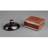 Continental Silvered Metal-Mounted Agate Dresser Box , hinged lid, h. 1 5/8 in., w. 3 1/2 in., d.