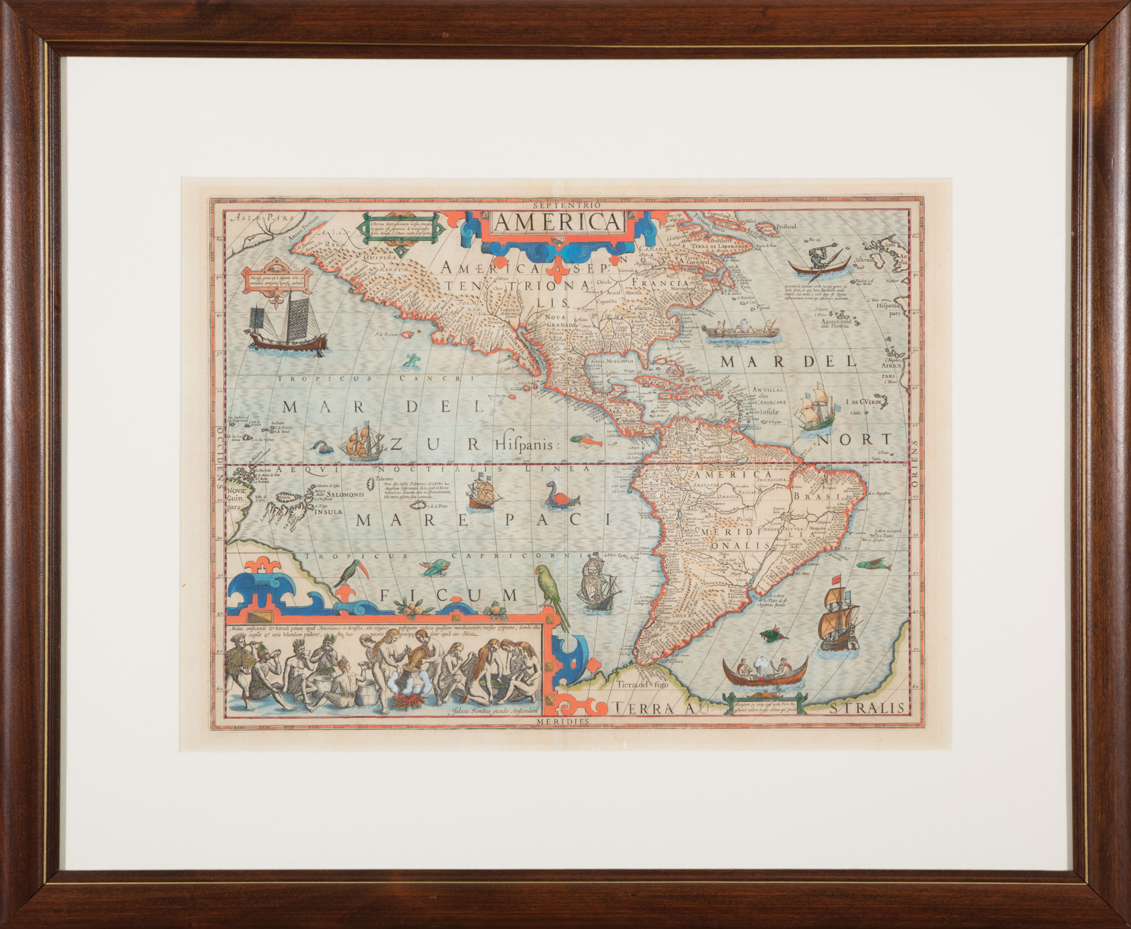 Jodocus Hondius (1563-1612), "Septentrio America", Amsterdam, 1630, hand-colored engraved map,