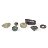 Seven Small Pre-Columbian Items , before 1500 A.D., incl. two jade or greenstone beads, jade or