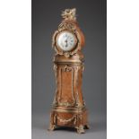 Louis XVI-Style Bronze-Mounted Inlaid Table Clock , c. 1890, in the form of a tall case clock,