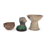Three Pre-Columbian Pottery Vessels , before 1500 A.D., incl. tall incised ritual goblet, h. 6 1/4