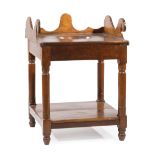 Southern Cherrywood and Walnut Washstand , lobed and scrolled gallery, top fitted for basin, lower