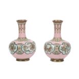 Pair of Japanese Cloisonne Enamel Vases , Meiji Period (1868-1912), decorated with dragon cartouches