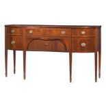 American Federal-Style Inlaid Mahogany Sideboard , shaped top, central long drawer over false