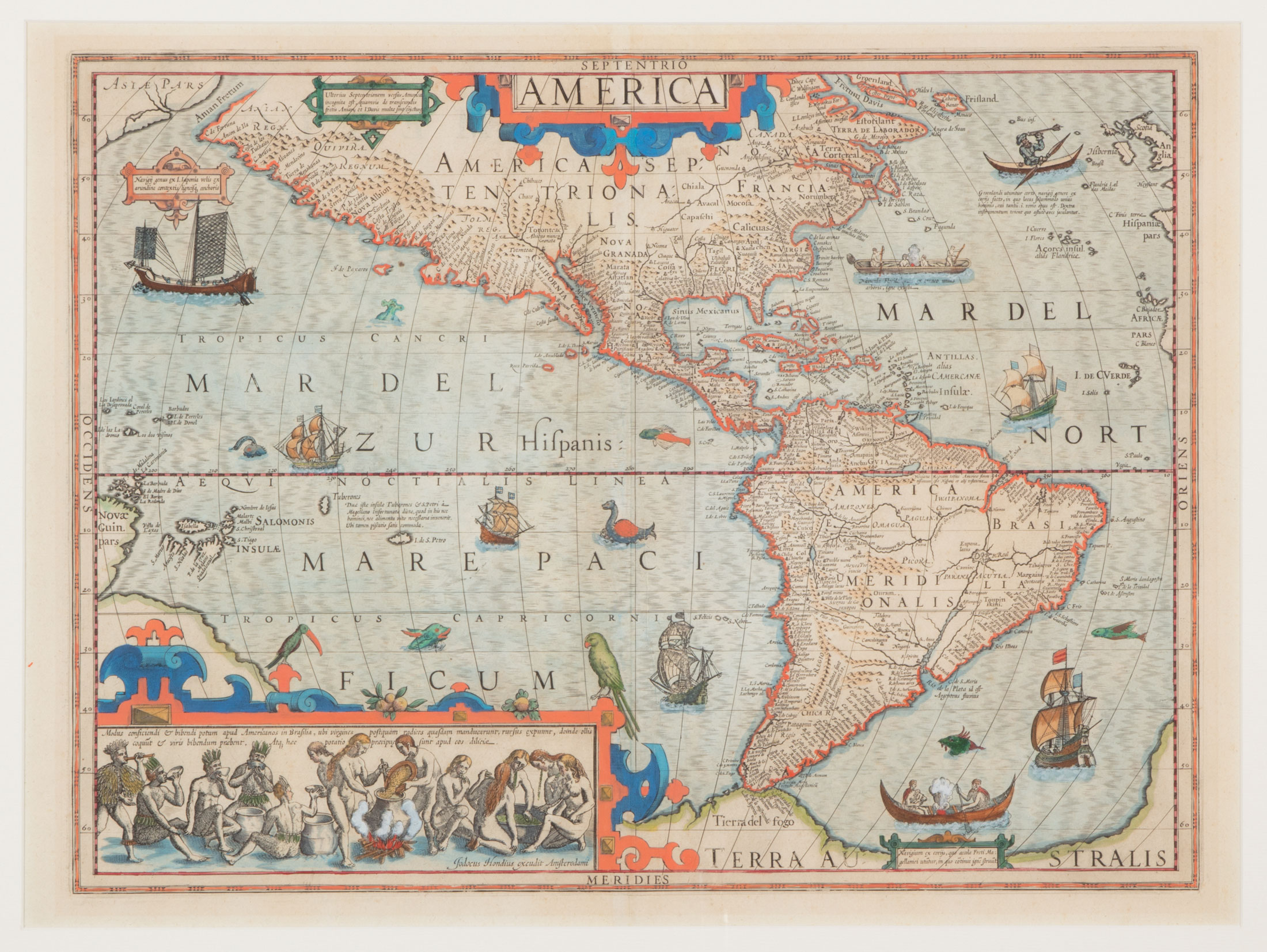 Jodocus Hondius (1563-1612), "Septentrio America", Amsterdam, 1630, hand-colored engraved map, - Image 2 of 2