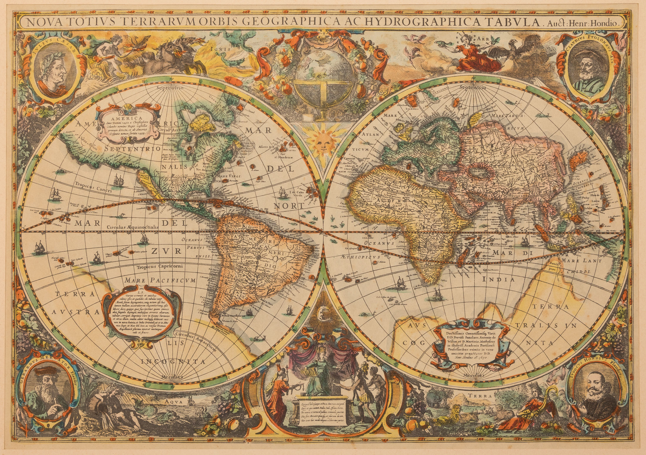 Henricus Hondius II (Dutch, 1597-1651), "Nova Totius Terrarum Orbis Geographica AC Hydrographica - Image 3 of 3