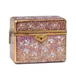 Moser Bronze-Mounted and Enameled Cranberry Glass Dresser Box , late 19th c., gilt canted corners,