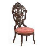 American Rococo Carved Rosewood Slipper Chair , c. 1850-1860, New York, crested pierced scroll,