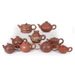 Nine Chinese Yixing Pottery Teapots , 20th c., variously marked, h. 2 1/8 in. to 3 7/8 in