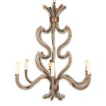 Continental Gilt Metal and Crystal Six-Light Chandelier , scrolled arms embellished with beads ,