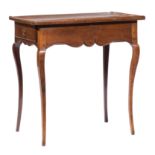 Louis XV Walnut Side Table , 18th c., galleried top, single drawer, shaped apron, cabriole legs,