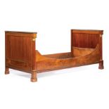 French Empire Bronze-Mounted Mahogany Lit en Bateau , 19th c., astragal molded head rails, paneled