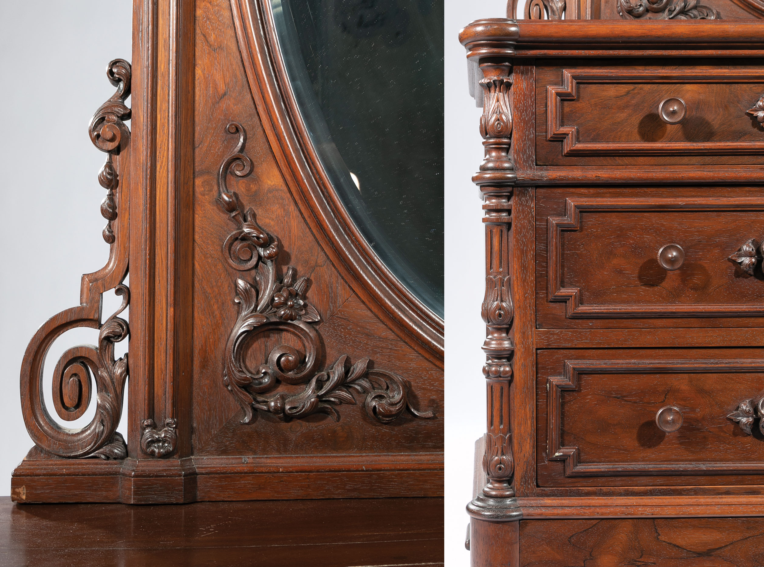 Very Fine American Carved Rosewood Bedroom Suite , mid-19th c., labeled A. (Alexander) Roux, incl. - Image 3 of 20