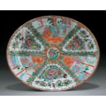 Chinese Export Famille Rose Porcelain Oval Serving Dish , 19th c., decorated with figural scenes and