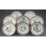 Five Royal Copenhagen "Flora Danica" Porcelain Dinner Plates , dated 1967-73, reticulated dentil