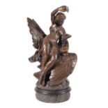 Patinated Bronze Figural Group of a Woman Seated on an Eagle , after "Hébé and Jupitor's Eagle" by