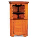 American Federal Carved Cherrywood Corner Cupboard , early 19th c., stepped cornice, upper section