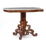 American Rococo Carved Mahogany Center Table , mid-19th c., shaped white marble top, conforming