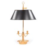 French Tole Peinte Bouillotte Lamp , 20th c., adjustable shade, electrified, h. 25 in., dia. 15 1/