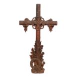 Cast Iron Cross with Crown of Thorns , 19th c., deocrated with flowers and foliage, h. 50 1/2 in.,