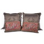 Two Pairs of Decorative Pillows incorporating and Vintage Elements , incl. metallic applique on