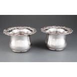 Pair of Georgian-Style Silverplate Wine Coasters , turned hardwood bases with inset buttons