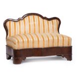 American Late Classical Carved Mahogany Slipper Settee , mid-19th c, serpentine back, inset