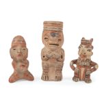 Three Pre-Columbian Polychrome Pottery Effigy Figures , 800-1200 A.D., Costa Rica, possibly