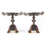 Pair of Napoleon III Bronze and Marble Tazzas , late 19th c., portrait bust standard, black and