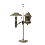 French Tole Peinte Fluid Lamp , floral decoration, adjustable height, h. 18 1/2 in., w. 11 in., d. 5